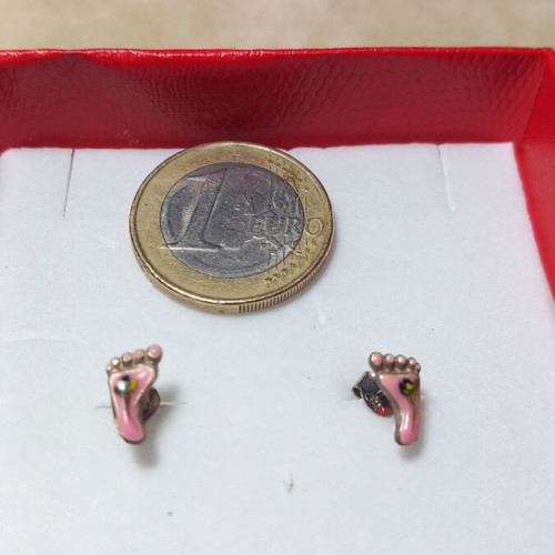 Silver earrings with pink enamel baby feet new