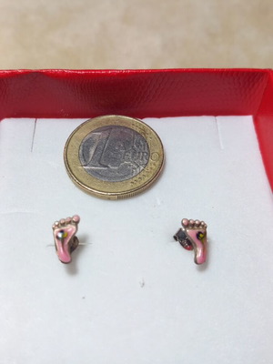 Silver earrings with pink enamel baby feet new