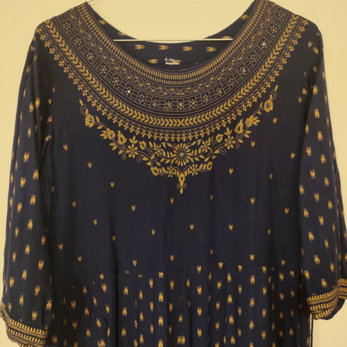 Cotton maxi kaftan dress used, navy blue with gold details