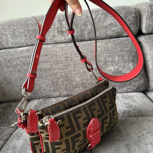 Fendi Zucca Two-Part Vintage Crossbody Bag, brown and red