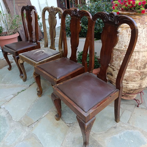 Vintage dining chairs set of 4 used, solid wood and leatherette