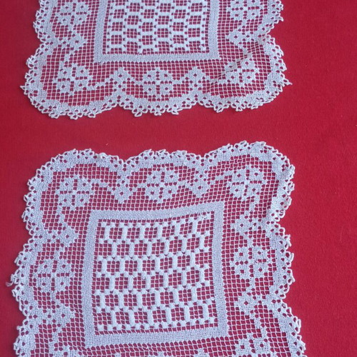 Two small filet lace vintage 50's doilies handmade from Tinos