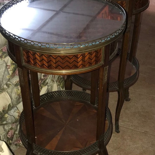 Set of 2 Louis XVI style tables used, antiques