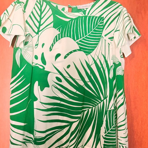 Marella silk blouse like new, white and green