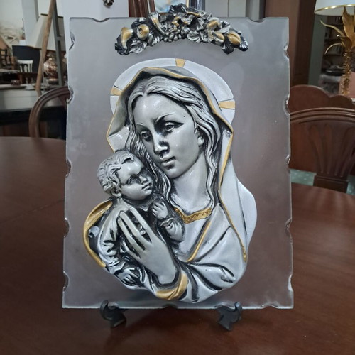Embossed Virgin Mary image in glass frame like new