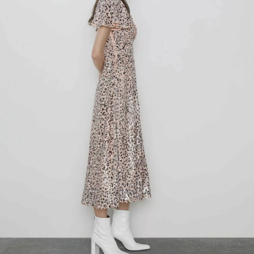 Coctail Zara dress with sequins like new, black and beige