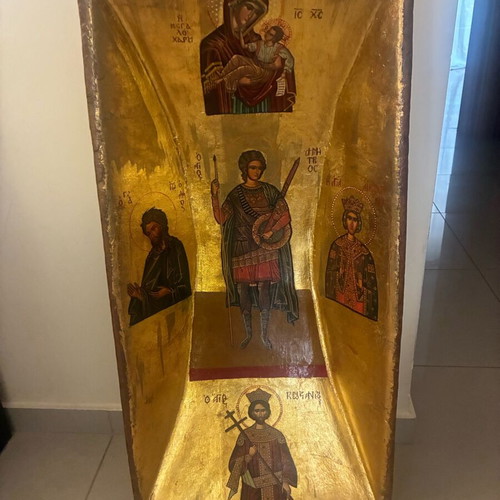 Religious floor icon made of solid walnut wood like new