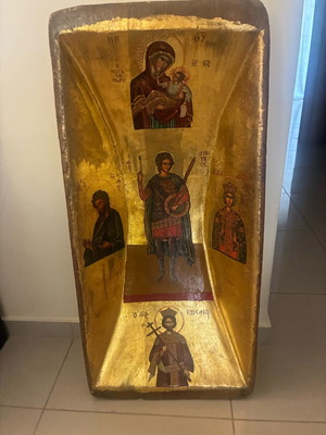 Religious floor icon made of solid walnut wood like new