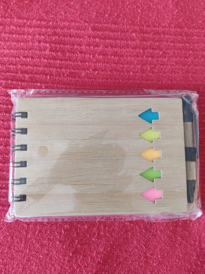Wooden notebook new from bamboo with pen and sticky notes