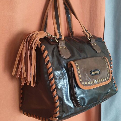 Carpisa handbag black and brown, like new with suede details