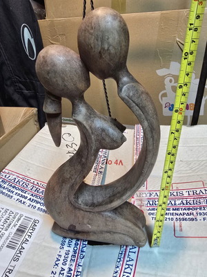 Wooden sculpture 'Loving Couple' handmade decorative art