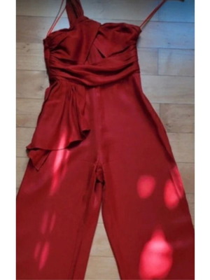 Mango red one-shoulder jumpsuit, size S