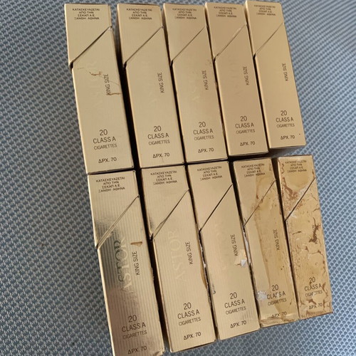 Astor empty cigarette packs used, pack of 10 from 1982
