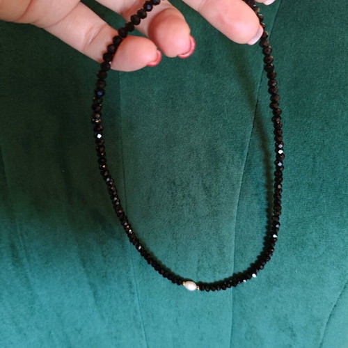 Set of 2 Handmade Necklaces with Black Spinel and Silver Hematite New