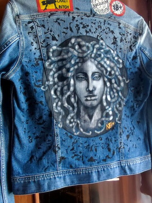 Denim jacket size L new, hand painted