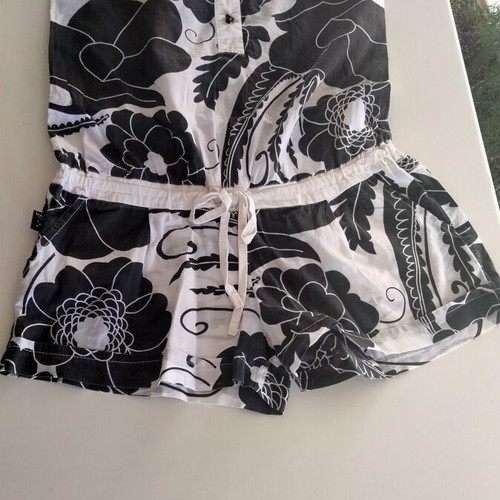 Valerie strapless romper one size, like new, black and white floral cotton