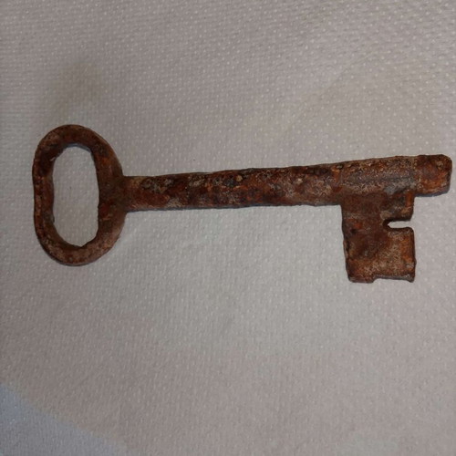Forged iron key 15 cm used, vintage 1880-1920