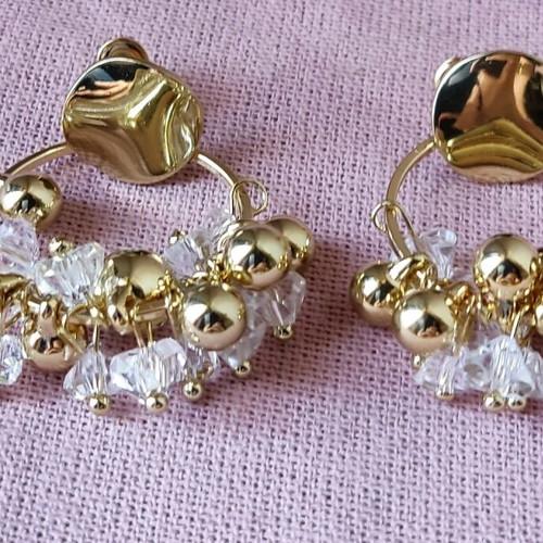 Metal hoop earrings with decorations like new, gold tone