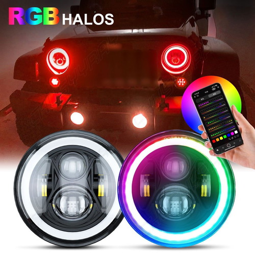7-inch RGB LED headlights for Jeep Wrangler JK LJ Lada Niva Golf 2 Cherokee, used, 3 pcs with defects