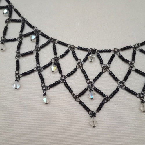 Vintage choker used, net-shaped with black glass seed beads
