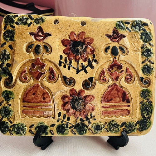 Vintage Ceramic Wall Plaque by Angeliki Tseva used, folk art