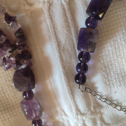Multi-strand natural amethyst necklace, boho style