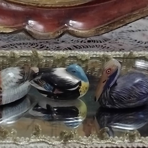 Vintage handmade bird miniatures set of 3, like new, wood and ceramic