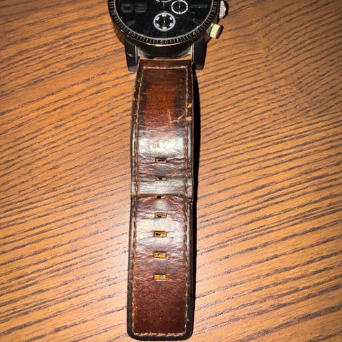 Oozoo men's watch used with brown leather strap and minimal dial