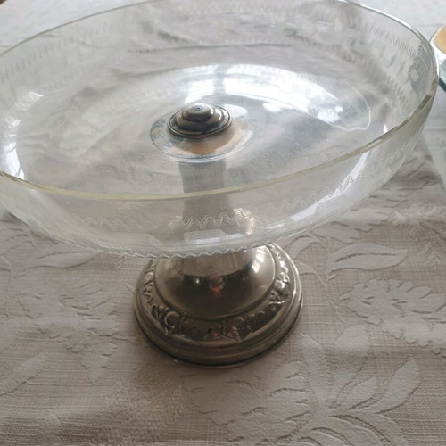 Vintage fruit bowl from the 1930s like new, crystal with engraved design