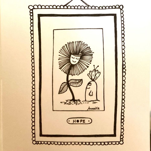 Flower with creature sketch new, original pen drawing frame