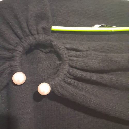 Bisou Black Knitted Sweater with Off-Shoulder Pearls Like New