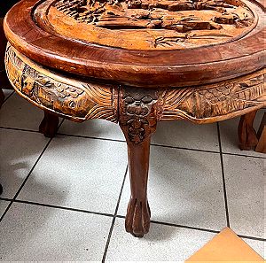 χειροποίητο σκαλιστό γιαπωνέζικο ξύλινο τραπέζι σαλονιού, μεταχειρισμένο