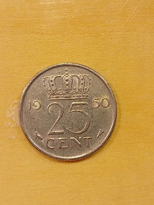 25 Cents Coin 1950 Netherlands used