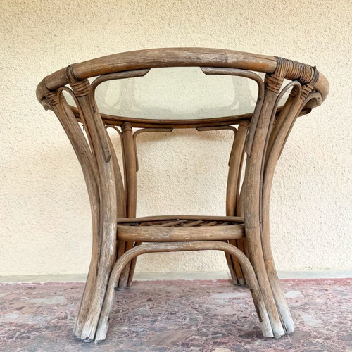 Vintage Bamboo Table with Glass Refurbished