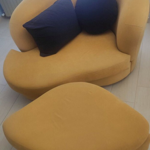 Two-seater sofa with stool set like new