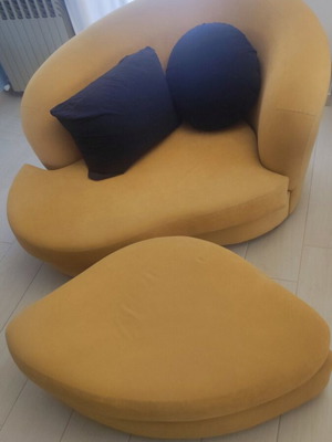 Two-seater sofa with stool set like new