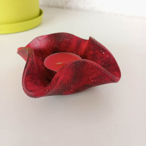 Red Handmade Clay Tealight Candle Holder New