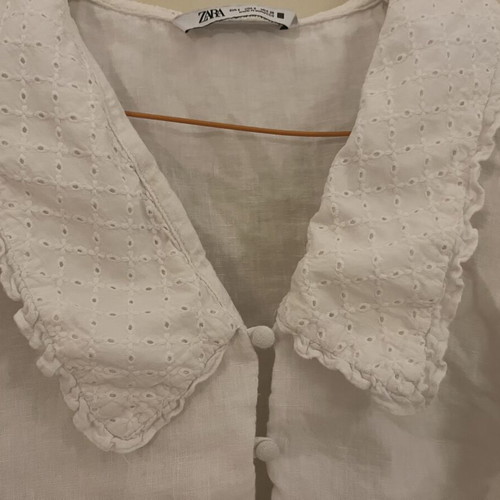 Zara shirt with unique collar, linen, white