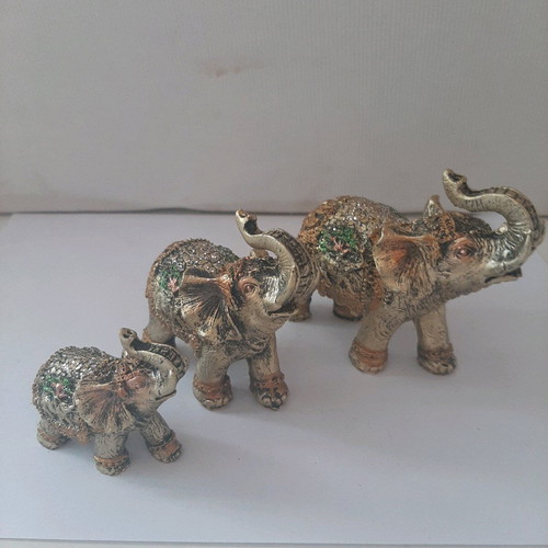 Decorative elephants like new, set of 3 synthetic material with rhinestones
