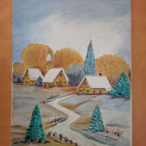 Oil painting snowy landscape used, oil on canvas 30×40cm