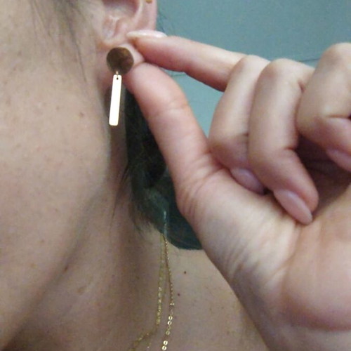 Silver dangling earrings with rose gold tone