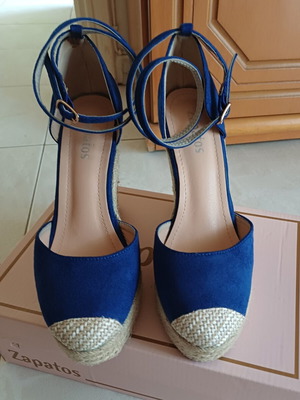 Espadrilles high blue electric used, size 38, synthetic suede