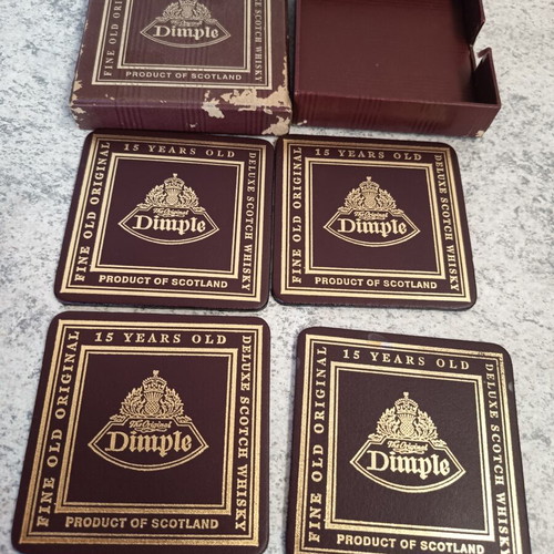 Dimple 15 Years Old vintage coaster set with box, 4 pieces