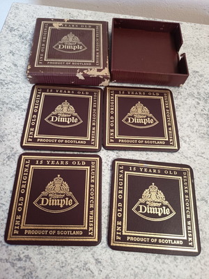 Dimple 15 Years Old vintage coaster set with box, 4 pieces