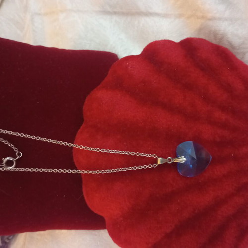 Silver 925 necklace with blue heart zircon stone