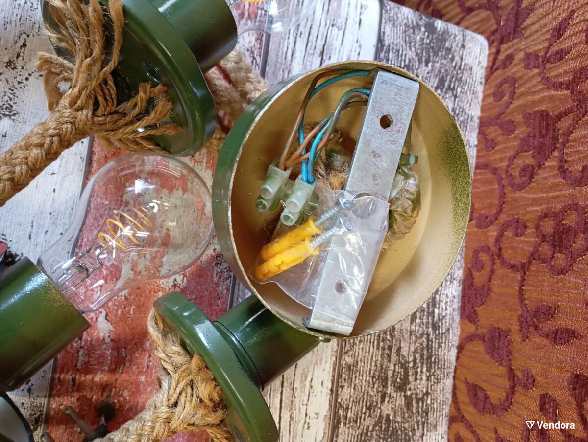 Φωτιστικό οροφής από σχοινί σαν καινούργιο με γιαλιά από βάζα και 3 λάμπες led