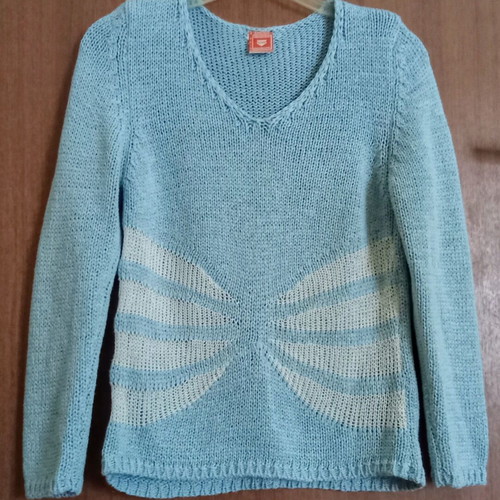 Cotton knitted sweater S used, light blue with white pattern