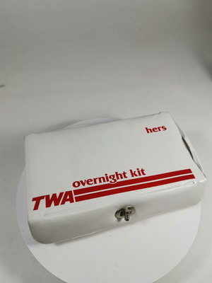 TWA Hers Overnight Kit used, vintage airline care set from the 80s