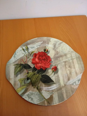 Oriana Ferelli porcelain dessert platter with red rose design