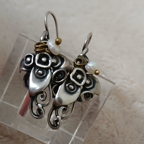 Vintage silver 925 earrings with genuine pearls like new